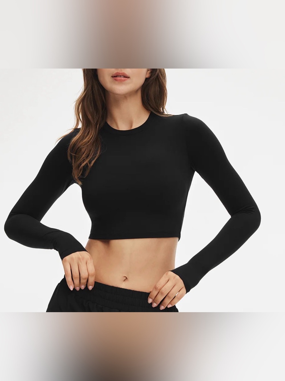 Meshki Black Long-Sleeve Crop Top